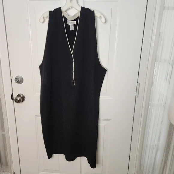 Evan Picone Black Sweater Sleeveless Dress White Trim Plus Size 1X - Picture 1 of 5